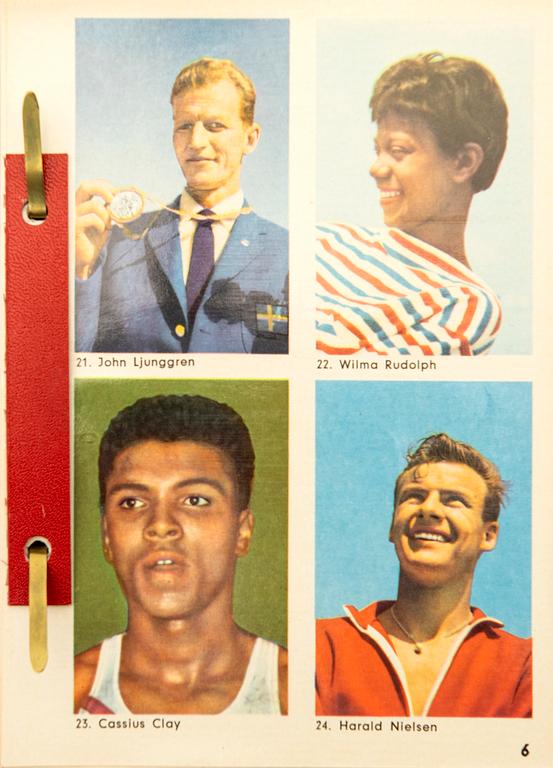 Idolkort, "Sportens stjärnor", bl a Cassius Clay, Nacka Skoglund mfl Hemmets Journal, 1960-tal.