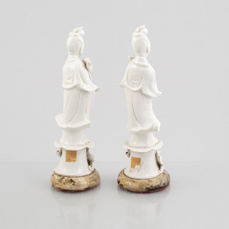 A pair of blanc de Chine porcelain figures, 20th century.