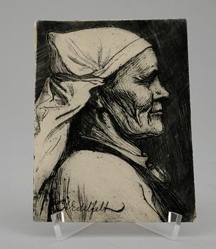 ALBERT EDELFELT, etsning,  sign i plåten, oramad.