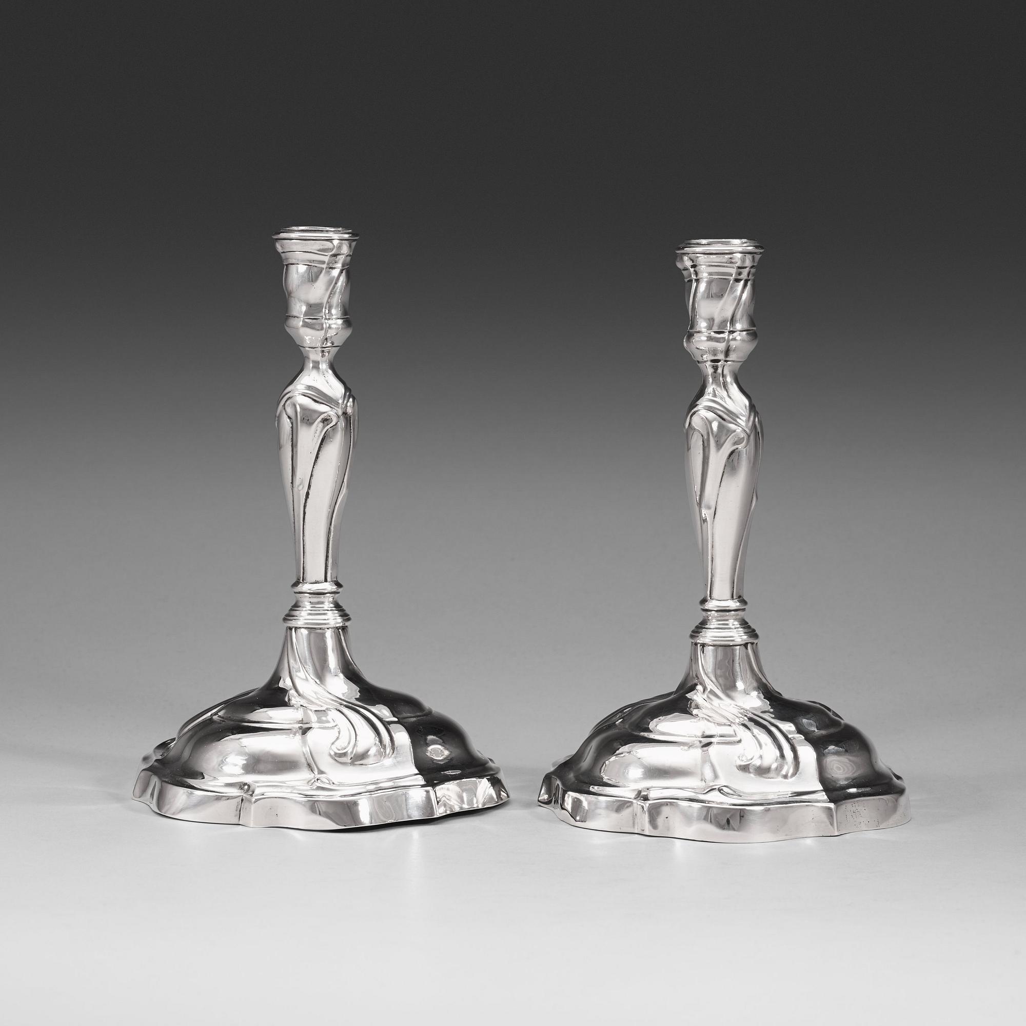 A pair of German silver candlesticks, marks possibly of Johann Jacob V Baur, Augsburg 1765-1767.