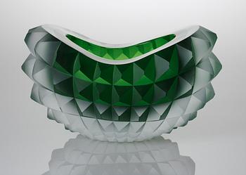 A unique Mårten Medbo 'Core' deep cut 'hot worked and cut glass' bowl, Ajeto, Czech Republic 2008, made by Miroslav Barkovský and Stanislav Cais.