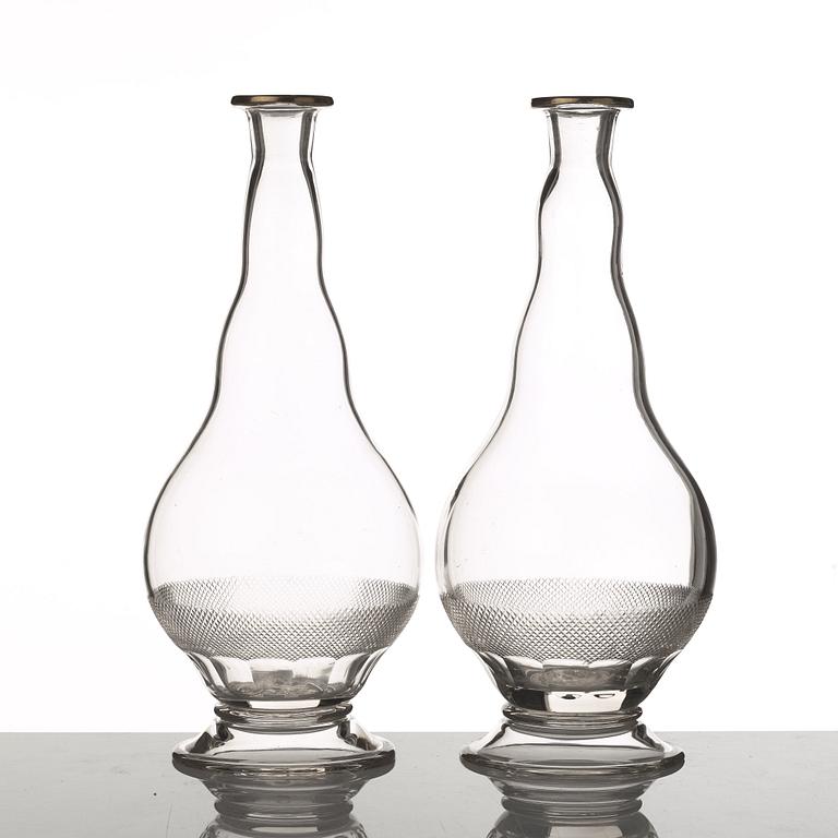 Two Bohemian glass bottles, 20th Century.