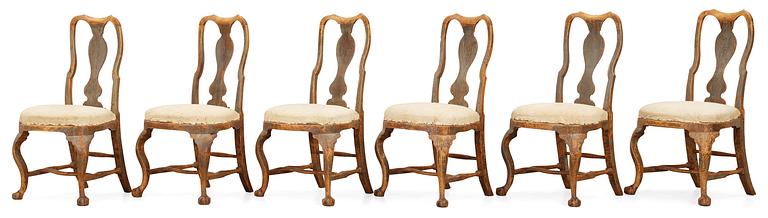 A set of six Swedish Rococo 18th Century chairs.