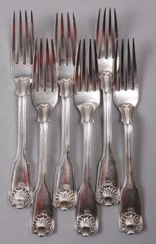 BESTICK, 11 st, silver, "Snäck", Möllenborg Stockholm. 1800-tal.