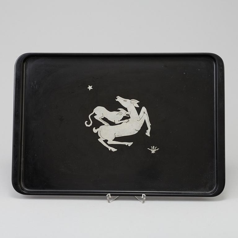 AN ART DECO TRAY, bakelite and pewter, possibly Perstorp.