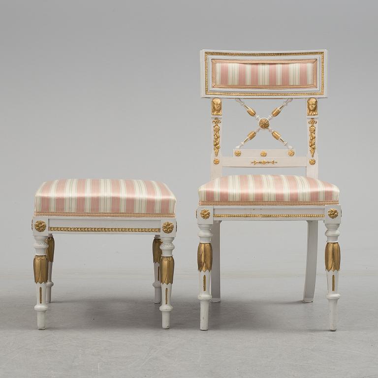 A set of two armchairs, a sofa, a stool and a chair. Early 20th century.