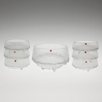 DESSERTSKÅL samt SKÅLAR, 6 st, glas, "Ultima Thule" design Tapio Wirkkala, Iittala.