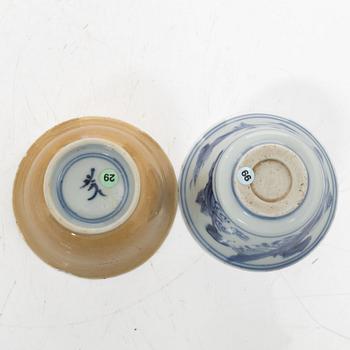 A group of three cups with saucers and two cups, Qing dynasty, 18th century.