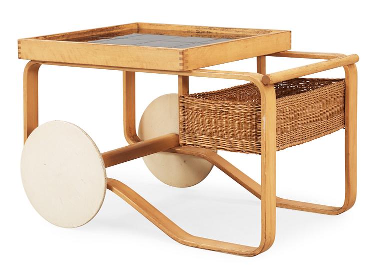 An Alvar Aalto 'model 900' serving trolley,  Huonekalu-ja Rakennustyötehdas Ab for Artek, Finland, probably 1940's-50's.