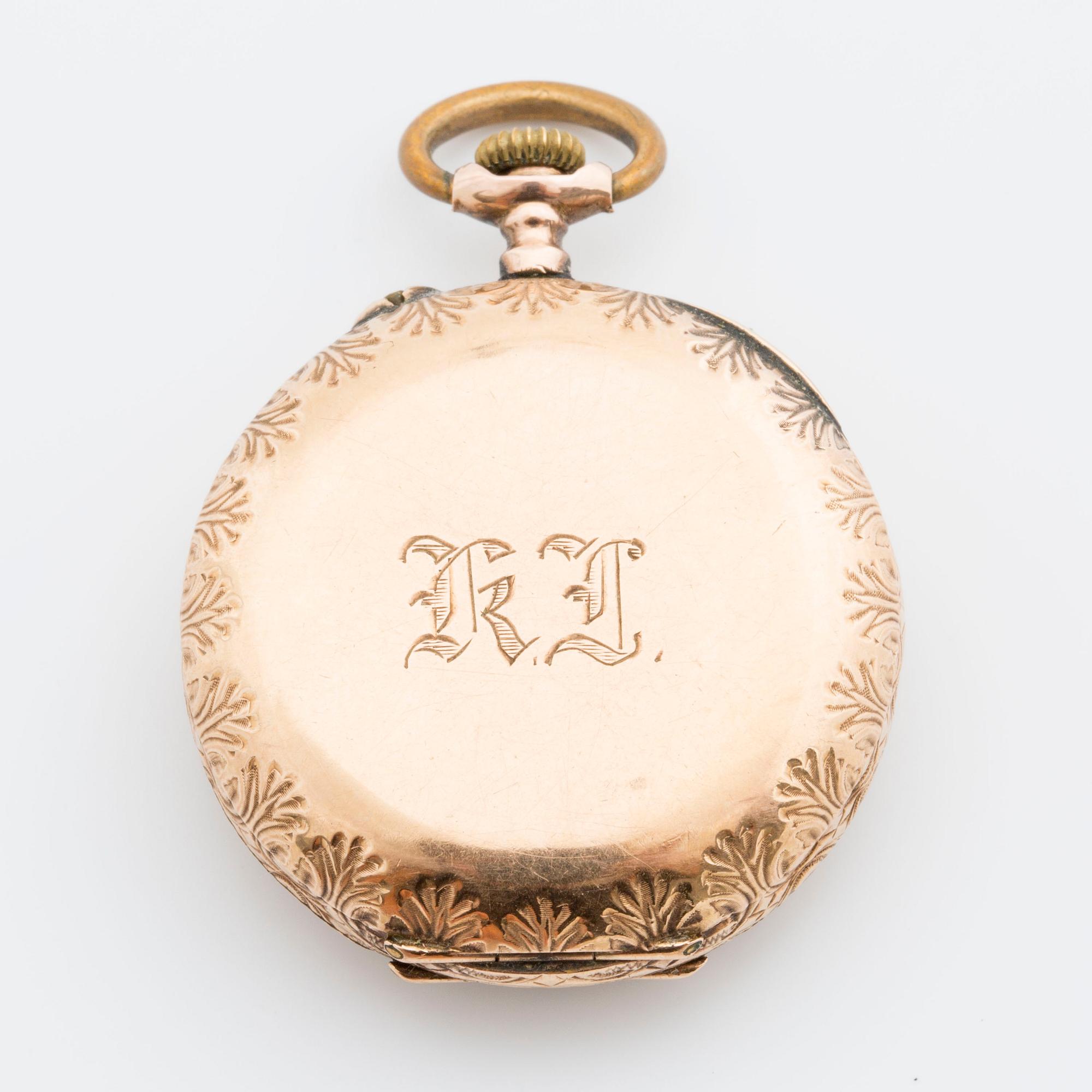 DAMFICKUR, 14K guld, schweizisk stämpel, '16 rubis'.