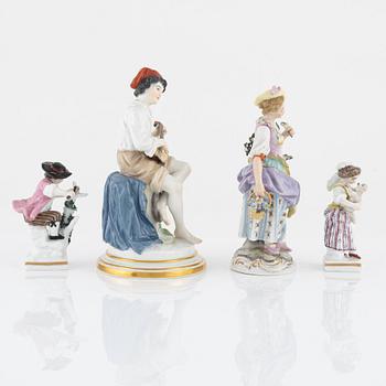 A group of four porcelain figurines, late 19th - 20th Century.