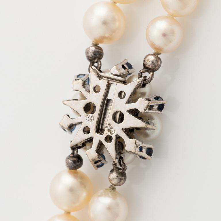 A two strand cultured pearl necklace.