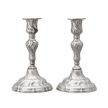 1469. A pair of Rococo pewter candlesticks by Gudmund Östling Vimmerby 1774.