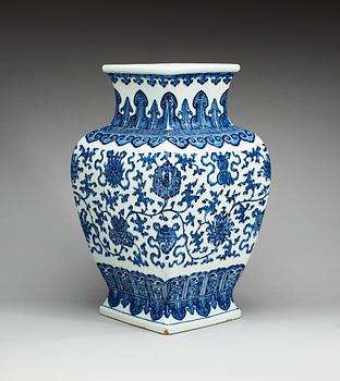 A large blue and white vase, Qing dynasty with Xuandes six character mark.