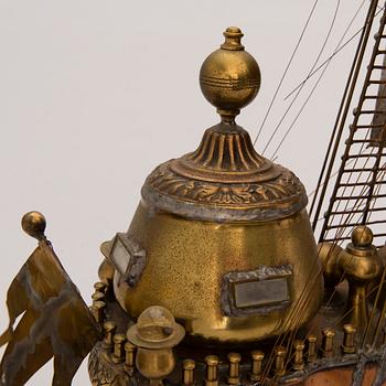 A copper and brass ship model signed B.O. -74.