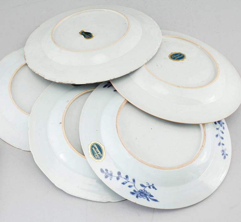 Nine blue and white dinner plates, Qianlong (1736-95).