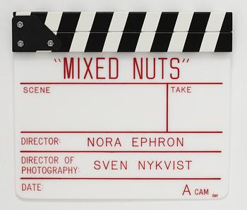 CLAPPER BOARD from the movie-making of the movie "Mixed nuts", USA 1994. Director: Nora Ephron.