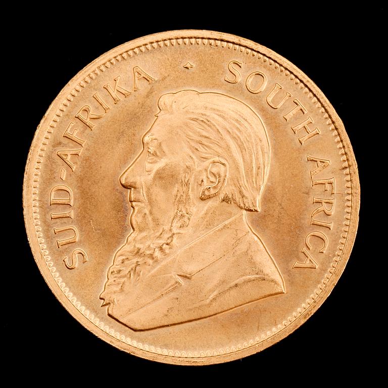 GULDMYNT, finguld, Krugerrand, Sydafrika, 1977. Vikt ca 34 g.