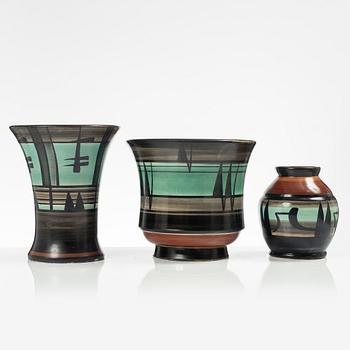 Margareta "Maggie" Wibom, ceramics, 3 pieces, Bo fajans, Gefle, around 1930.