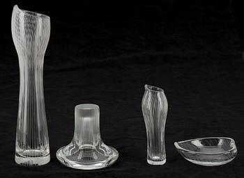 VASER samt FAT, 4 st, glas, Tapio Wirkkala, Iittala. Två med sign, en dat.-58.