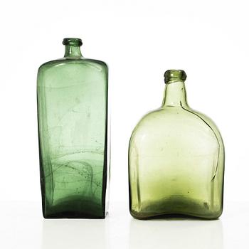 Bottles, 2 pcs, glass, 17th-18th century.
