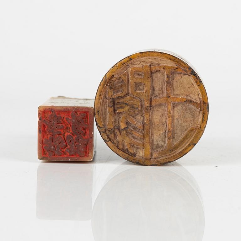 Two Chinese seal stamps, circa 1900.