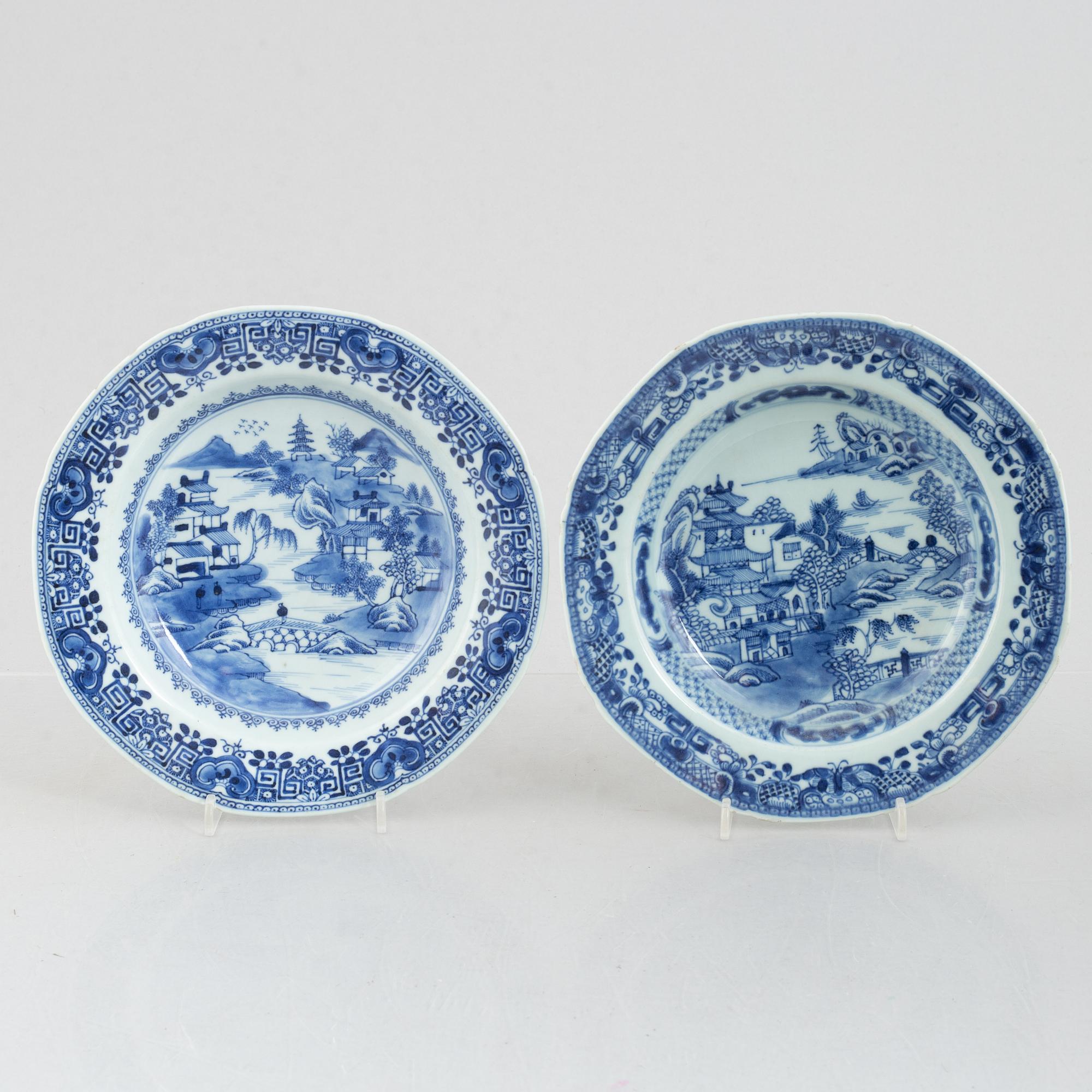 Tallrikar, 6 st, kompaniporslin, Kina, Qianlong (1736-95).