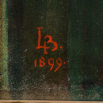 OKÄND KONSTNÄR, olja på duk, monogramsignerad LB och daterad 1899.