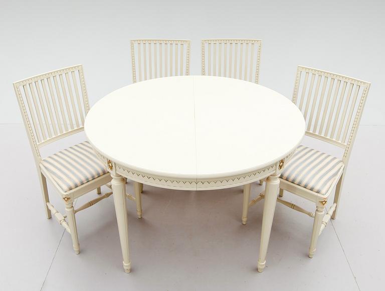 MATSALSMÖBEL, 5 delar, gustaviansk stil, 1900-talets mitt.