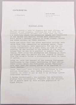 PARTI MYNT / ARMRINGAR, 6 st, kopparlegering, Nigeria 1900-tal.