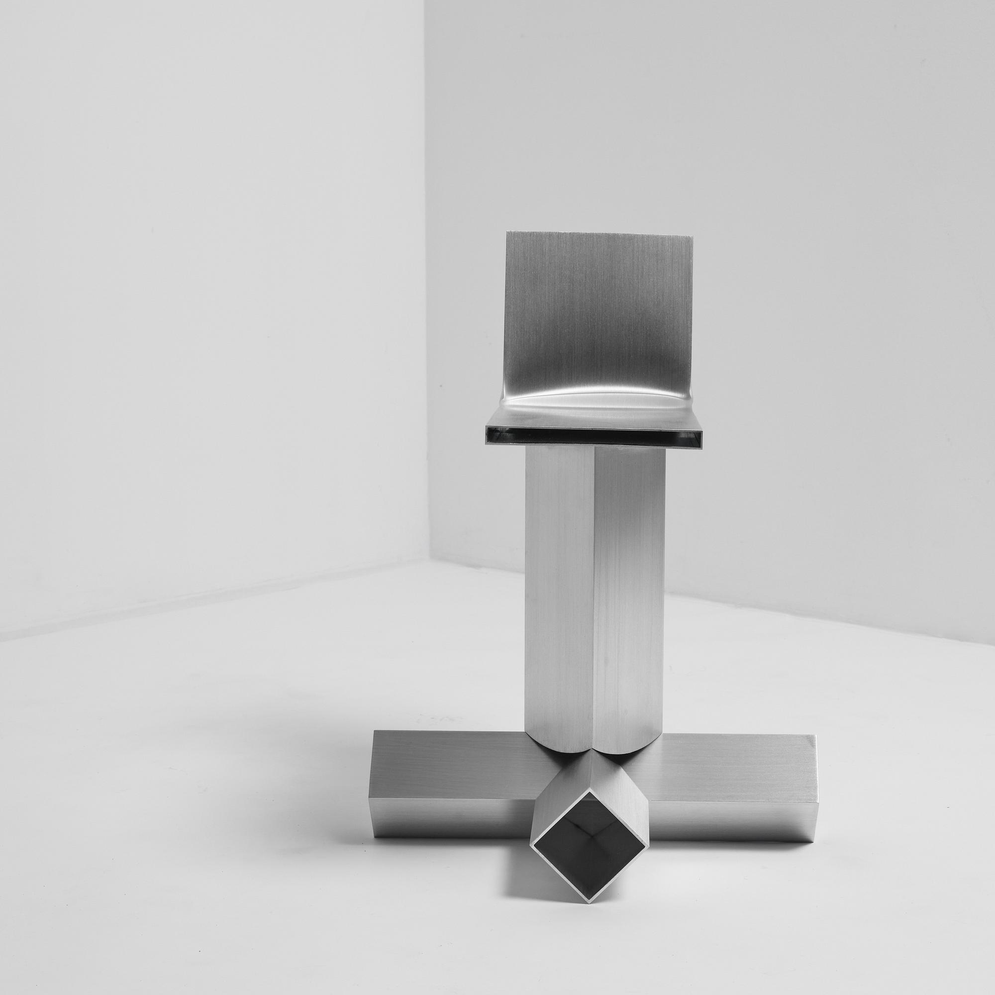 David Taylor, a unique stool, "Aluminium Stool (Mandolin)", Studio Mellösaverken, Sweden, 2025.