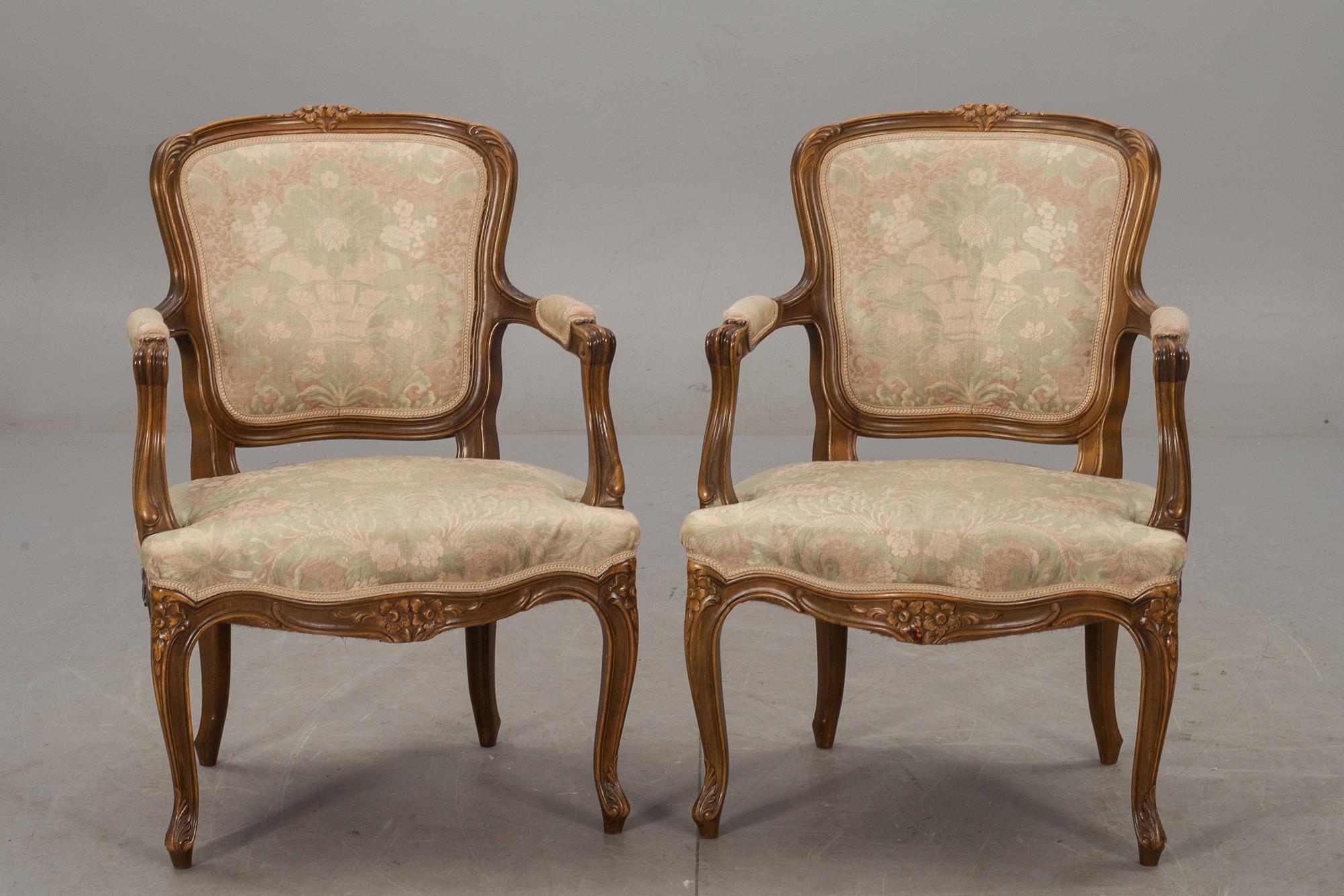 SALONGSMÖBLEMANG, 4 delar, rokokostil, Reimers Möbler, Mjölby, 1900-talets mitt.