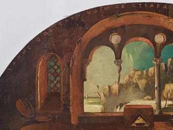 Milić od Mačve, olja på duk lagd på pannå, signerad och daterad 1969, även signerad och daterad 1969 a tergo.