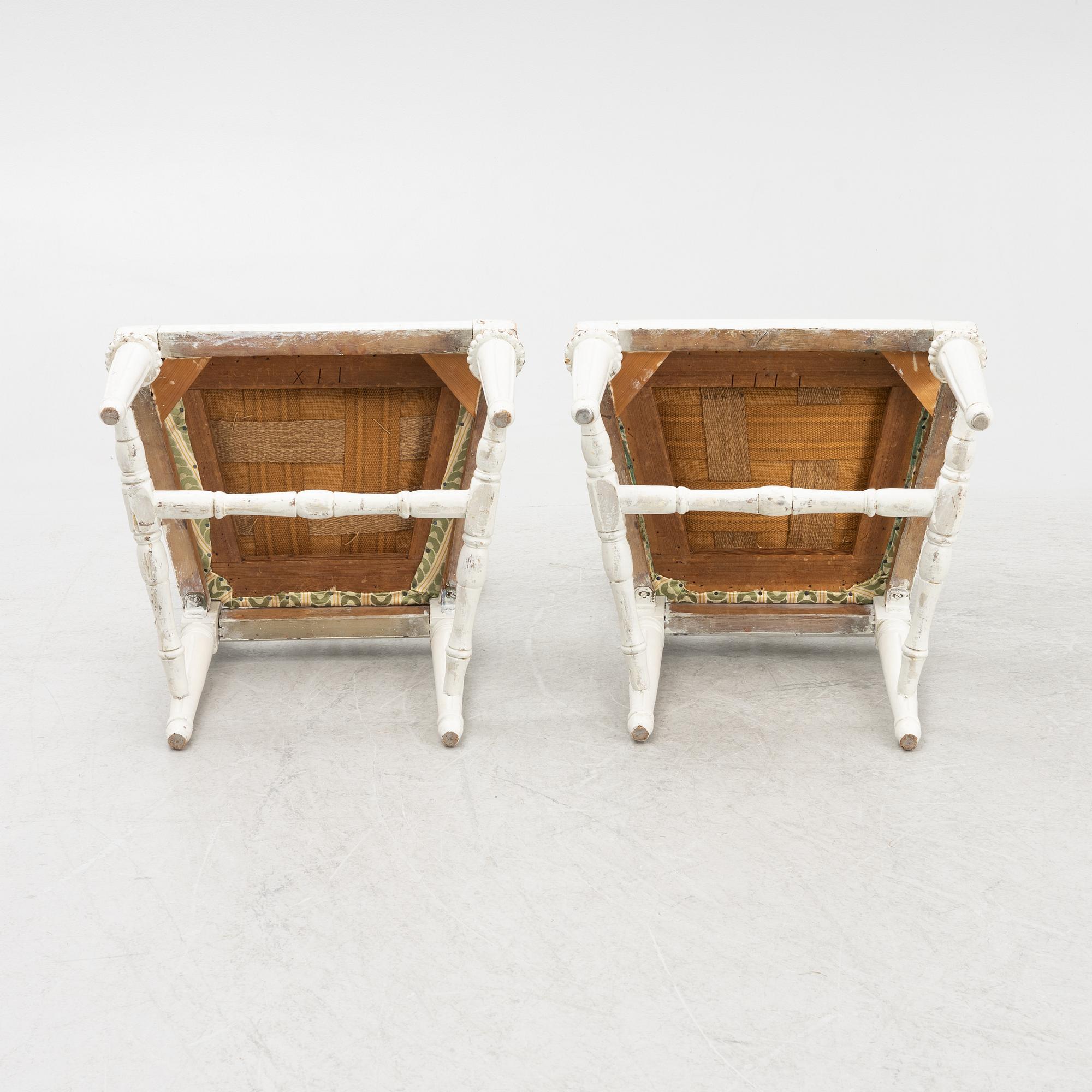 A pair of late Gustavian chairs by Lars Fahlberg, Linköping, Sweden, early 19th Century.