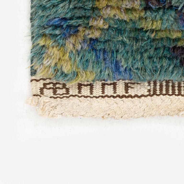 Barbro Nilsson, a carpet, 'Sommarvägar, grön' knotted pile, c 117 x 88 cm, signed AB MMF BN.