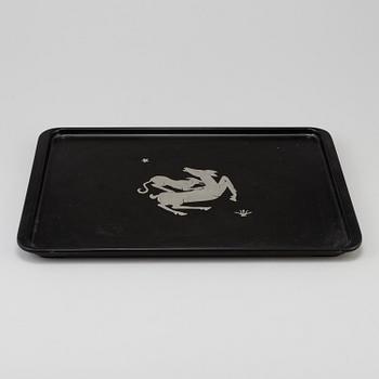 AN ART DECO TRAY, bakelite and pewter, possibly Perstorp.