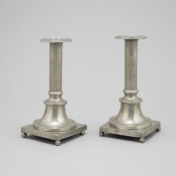 A pair of Swedish gustavian pewter candlesticks, mark of Peter Höijer, Örebro (1796-1819).