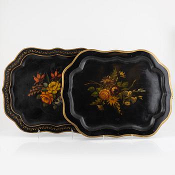 Two papier-mâché trays, 19th century.