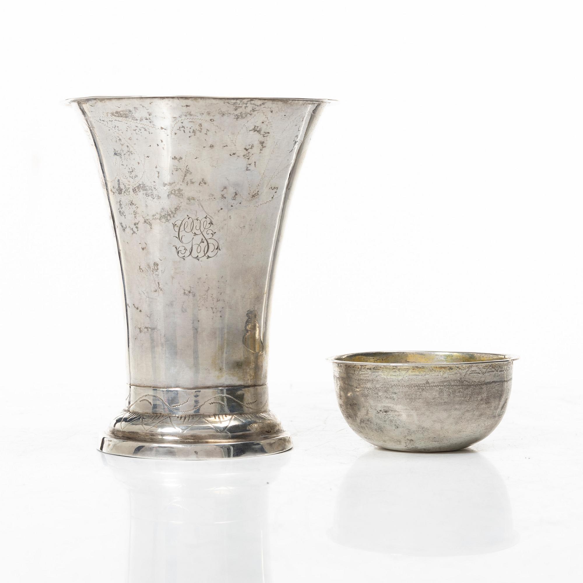Bägare samt tumlare, silver, Sverige 1700-1800-tal.