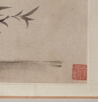 A handscroll of bamboo and orchids and calligraphy, Qing Dynasty, presumably 18th century, signed Jie Wen.