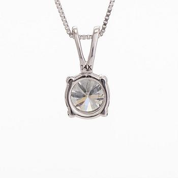 A 14K white gold necklace, with a brilliant-cut diamond pendant.