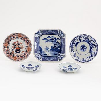 A set of five Japanese dishes, 19th and 20th century.