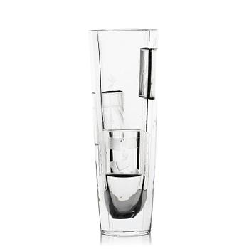 43. Tapio Wirkkala, a rare engraved "Finestra" glass vase, Iittala, Finland, 1947, model 3220, engraved by Theodor Käppi.