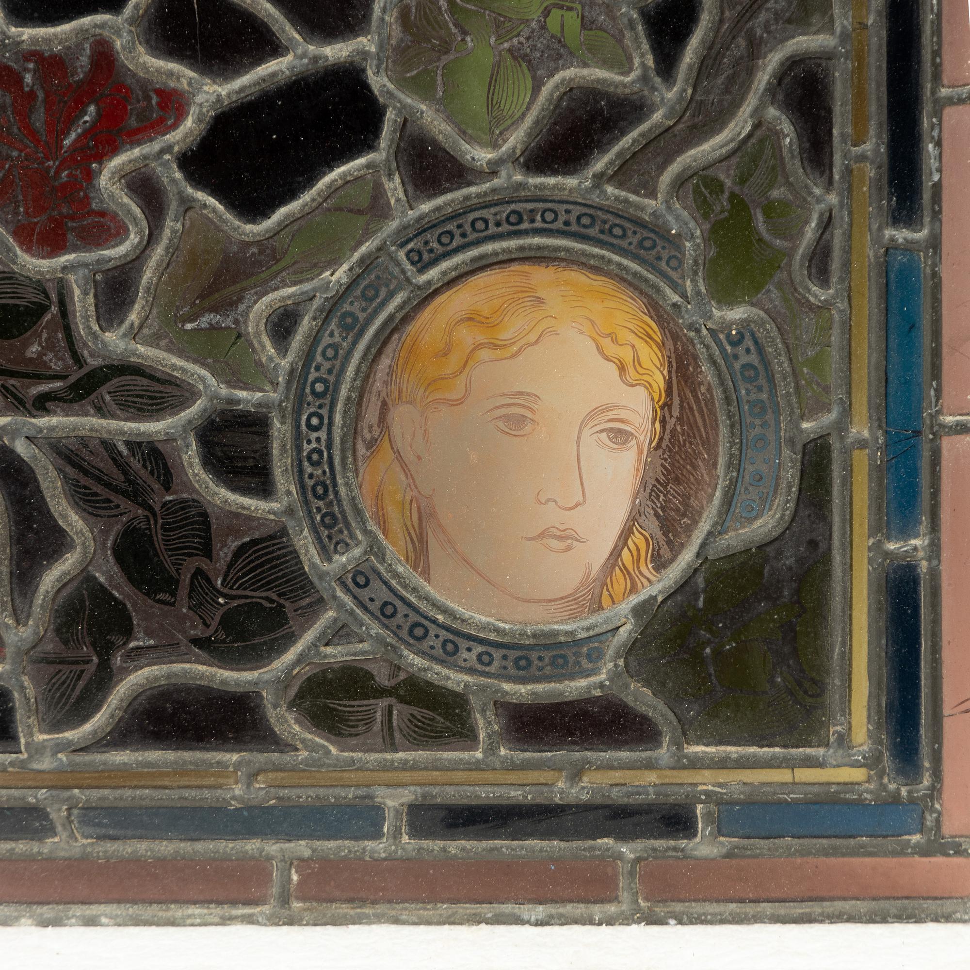 Three stained glass windows, England, circa 1900.