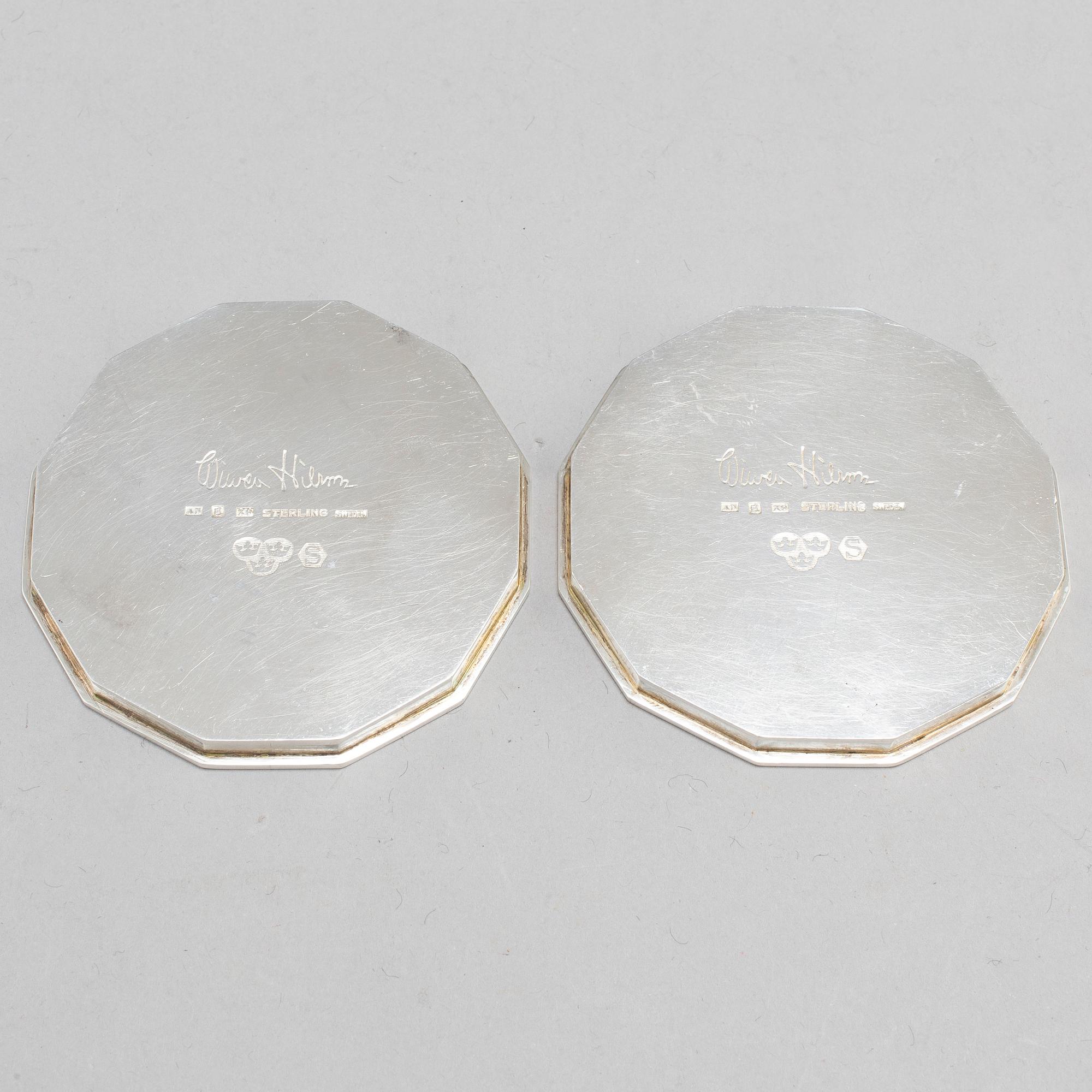 WIWEN NILSSON. Glasunderlägg, ett par, sterlingsilver, Lund 1972.