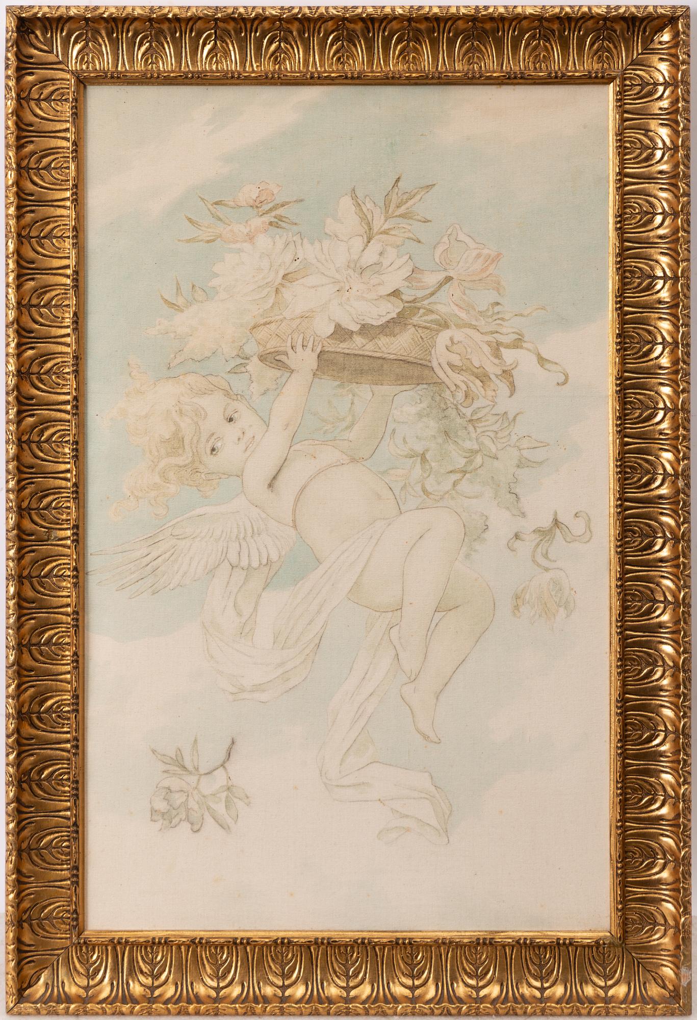 Putti holding a crown.