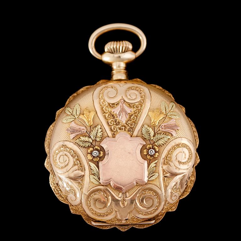 FICKUR, 14 k, flerfärgat guld, Elgin, sekelskiftet 1900. Total vikt ca 52 g.
