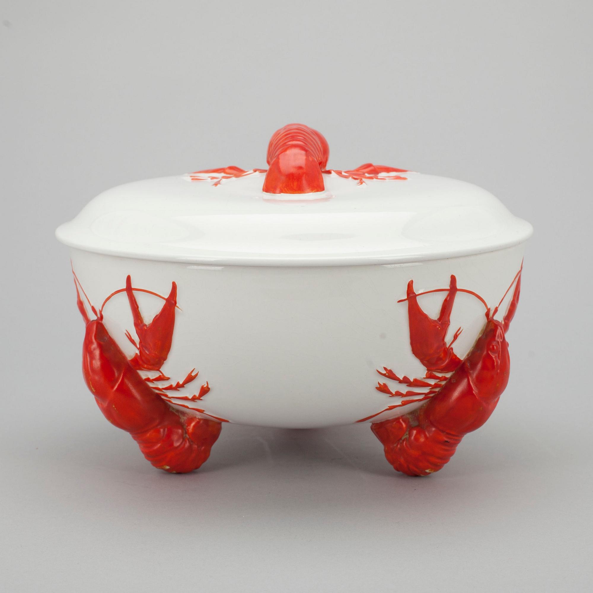 KRÄFTSKÅL MED LOCK, flintgods, Rörstrand 1900-talets första hälft.