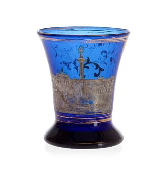 648. A Russian silver gilt blue glass beaker, first half of 19th Century.