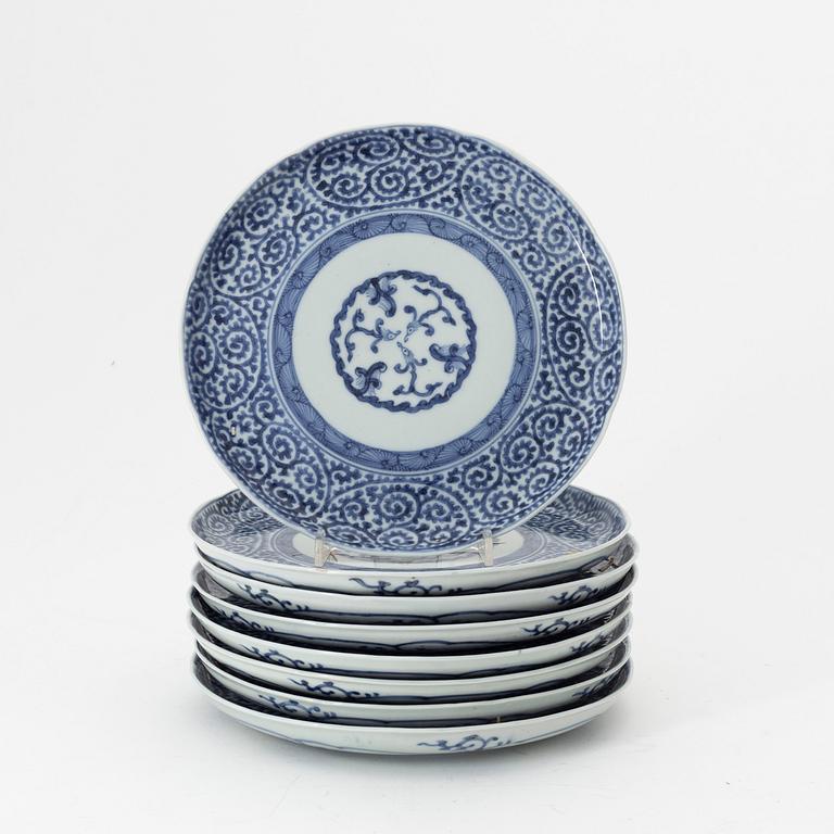 A set of eight Japanese blue and white dishes, Meiji period (1868-1912).,